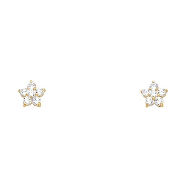 14KY Flower CZ Stud Earrings w/Screw