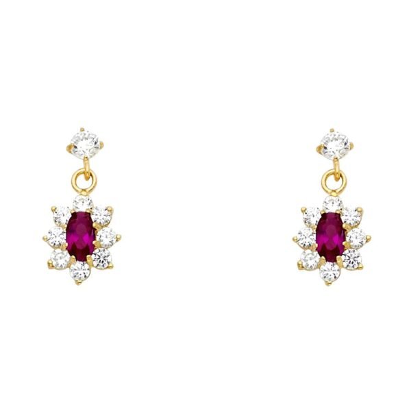 14KY HANGING FLOWE Red CZ Stud Earrings w/Screw
