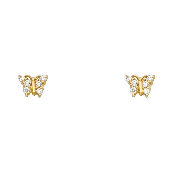 14KY Butterfly CZ Stud Earrings w/Screw