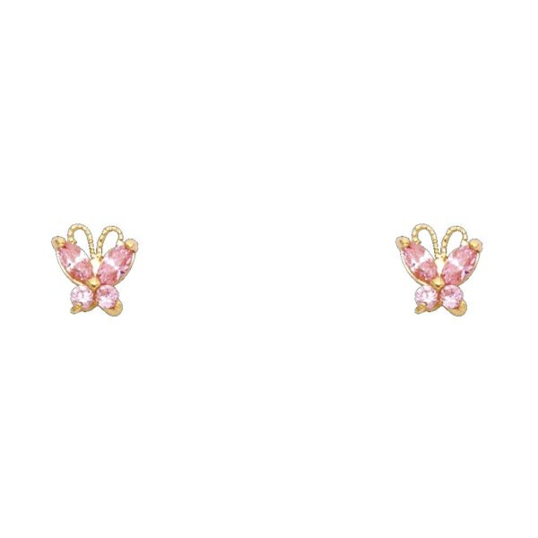 14KY ButterflyPink CZ Stud Earrings w/Screw