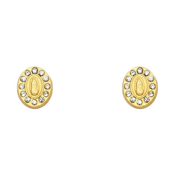 14KY CZ Oval Guadalupe Stud Earrings w/Screw