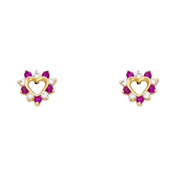 14KY Heart CZ Stud Earrings w/Screw