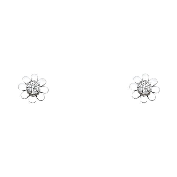 14KW Sun Flower CZ Stud Earrings w/Screw