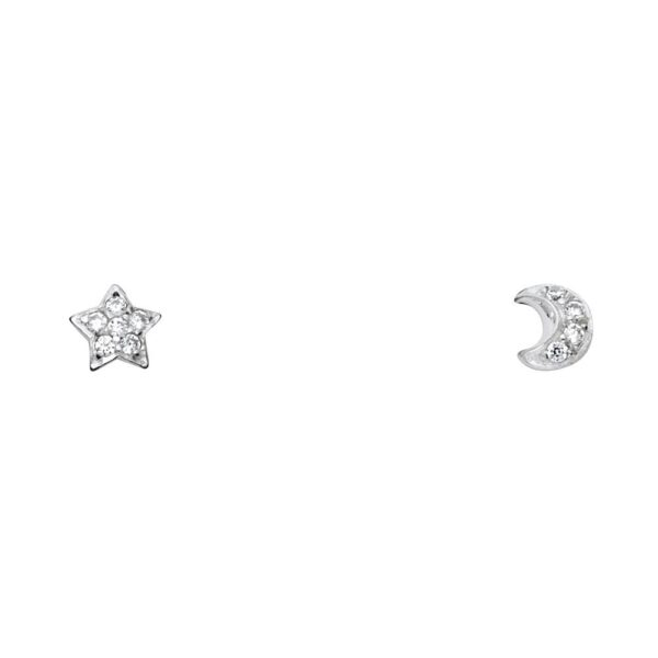 14KW Star+Moon CZ Stud Earrings w/Screw