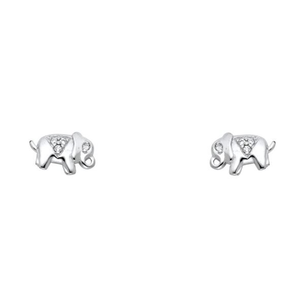 14KW Elephant CZ Stud Earrings w/Screw