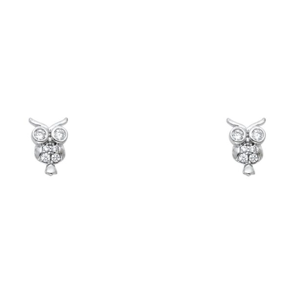 14KW Owl CZ Stud Earrings w/Screw