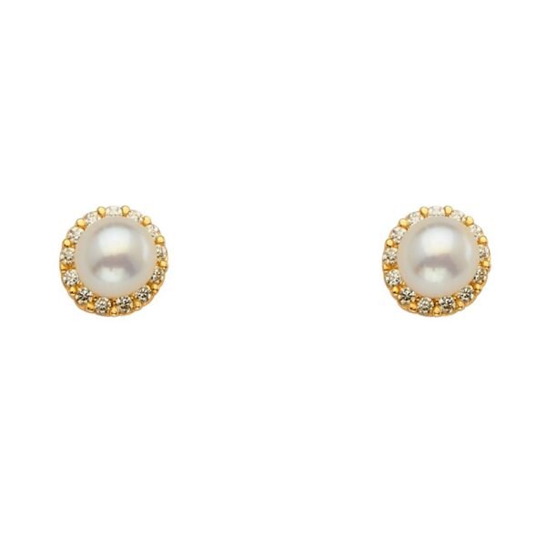 14KY Pearl+CZ Earrings w/Screw