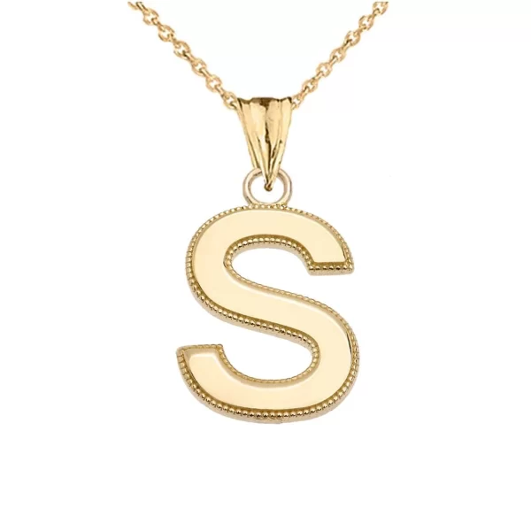 Personalized Yellow Gold Milgrain Initial Pendant Necklace