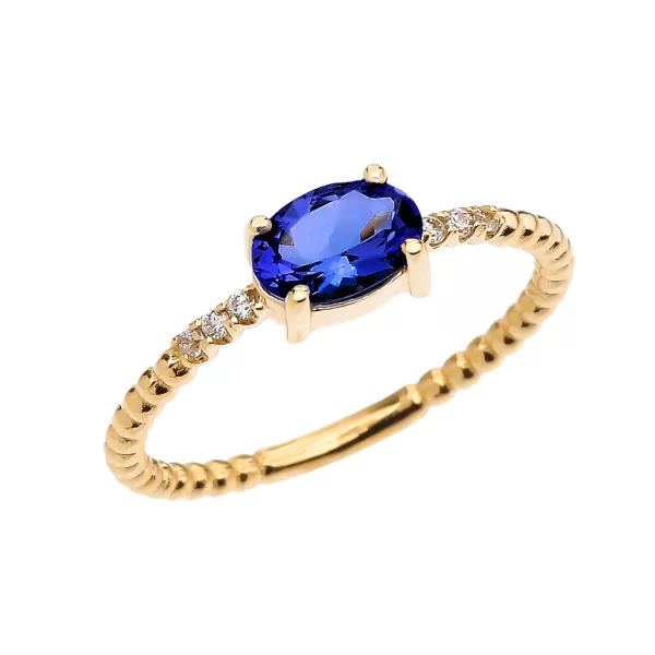 Diamond Beaded Band Ring With September Birthstone (Lcs) Sapphire Centerstone In Yellow Gold