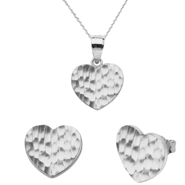 White Gold Hammered Heart Pendant Necklace