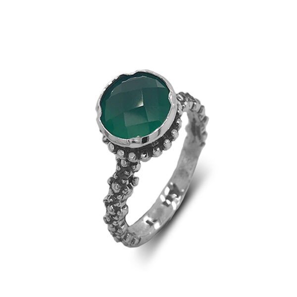 Sterling Silver Checkerboard Green Agate Statement Ring