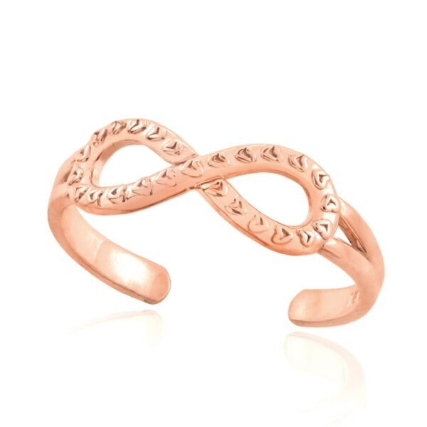 Rose Gold Infinity Toe Ring With Hearts Texture