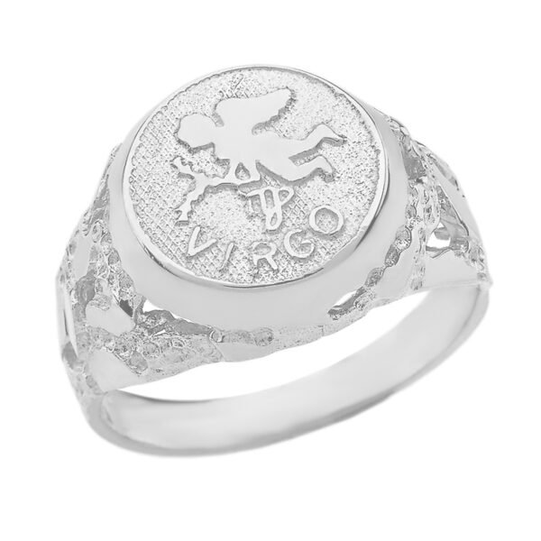 White Gold Virgo Zodiac Sign Nugget Ring