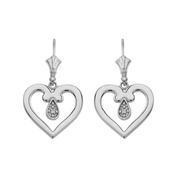 Open Heart Diamond Leverback Earrings 14K In White Gold