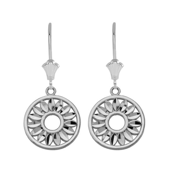 Bohemian Leaves Leverback Earrings In 14K Solid White Gold