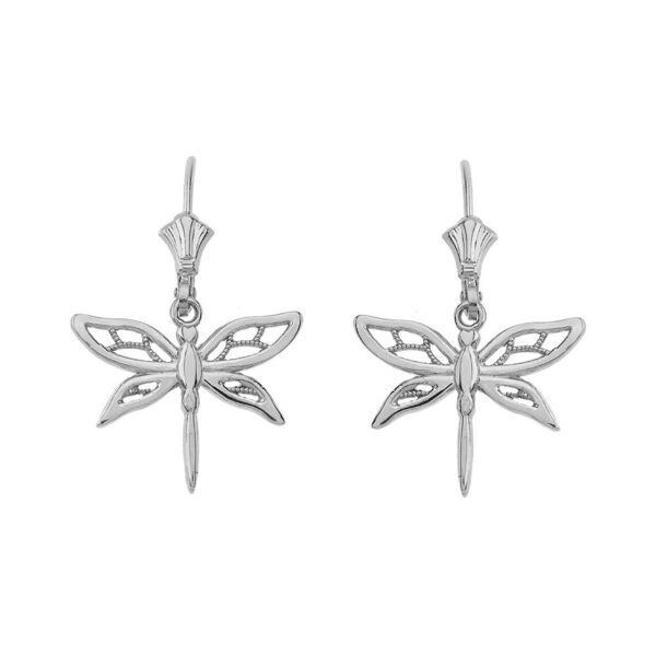 Adorable Dragonfly Leverback Earrings 14K In White Gold