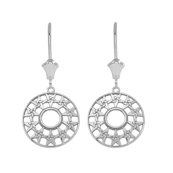 Boho Geometry Star Leverback Earrings In 14K Solid White Gold