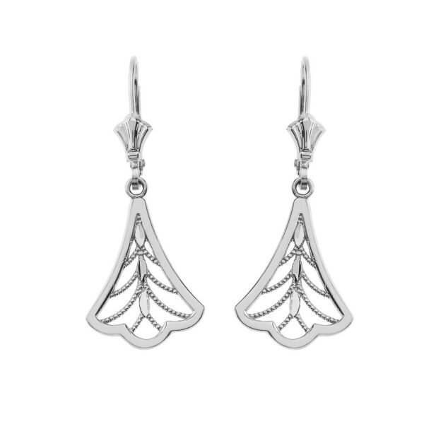 Filigree Drop Leverback Earrings 14K In White Gold