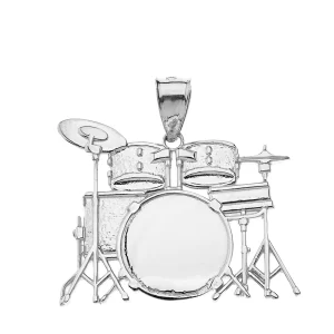 Rock Band Drum Set Pendant Necklace In Sterling Silver