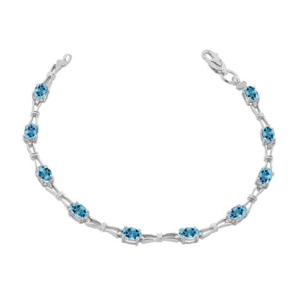Blue Topaz Gemstone Tennis Bracelet In Sterling Silver