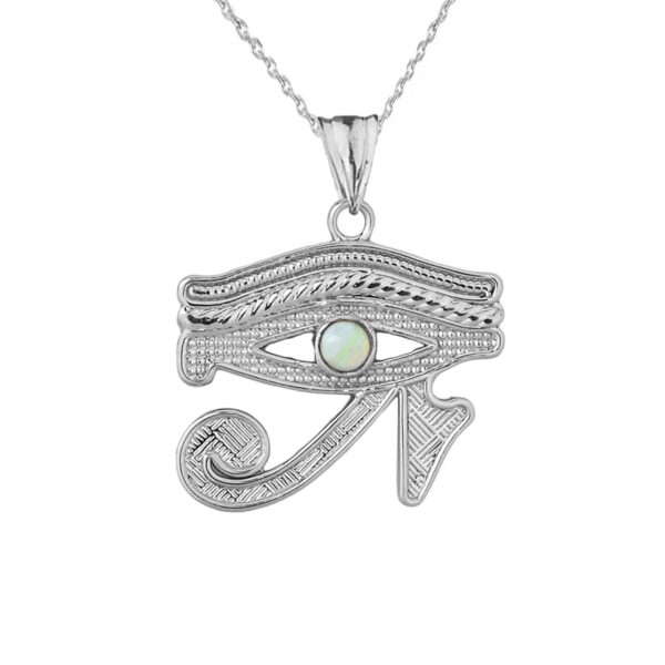 Eye Of Horus (Ra) With Opal Center Stone Pendant Necklace In Sterling Silver