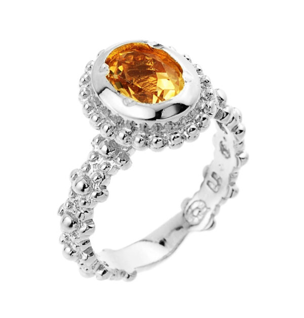 Sterling Silver Lab Created Citrine November Birthstone Ladies Ring