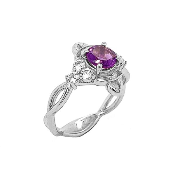 Genuine Amethyst And White Topaz Engagement/Wedding Ring With Infinity Band In Sterling Silver