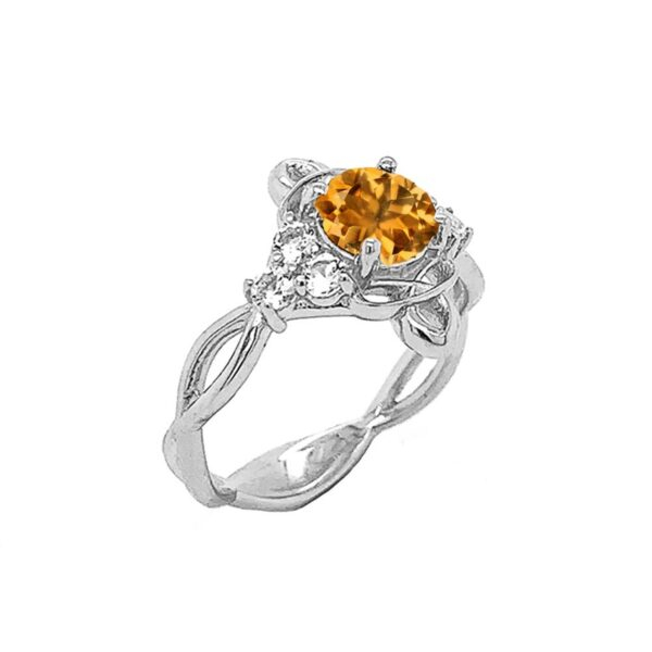 Genuine Citrine And White Topaz Engagement/Wedding Ring With Infinity Band In Sterling Silver