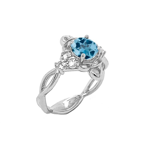 Genuine Blue Topaz And White Topaz Engagement/Wedding Ring With Infinity Band In Sterling Silver