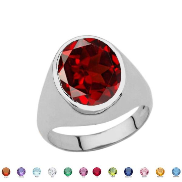 Men's Fancy Statement Ring With 10ct Personalized (Lc) Birthstone In Sterling Silver