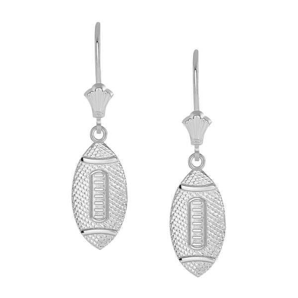 Textured Football Sports Leverback Earrings In 14K White Gold