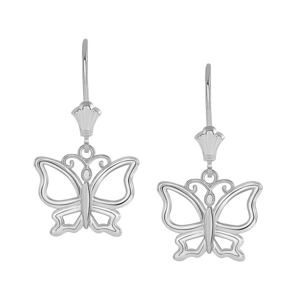 Butterfly Leverback Earrings In 14K White Gold