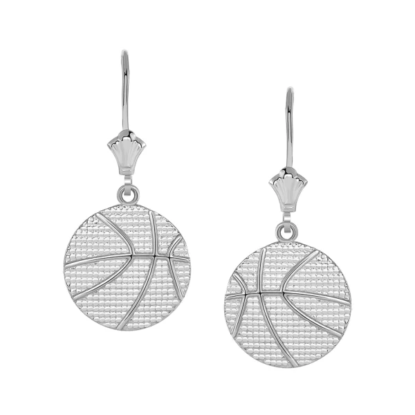 Basketball Leverback Earrings In Sterling Silver