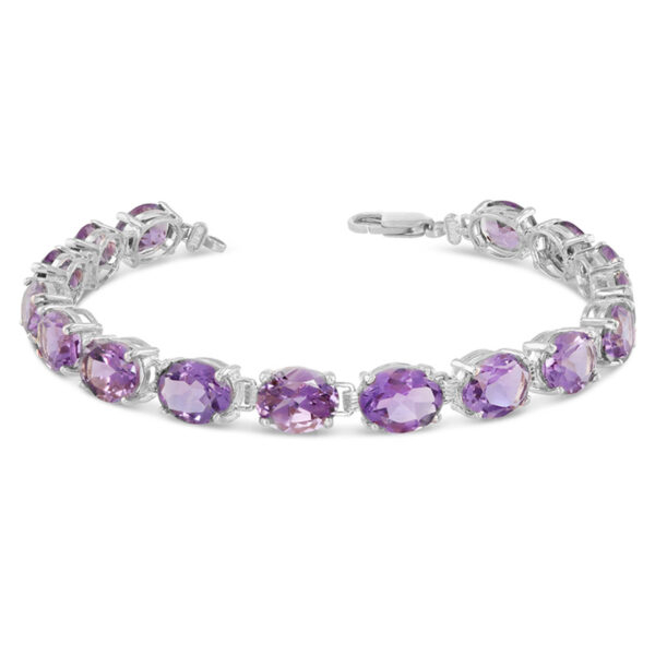 Oval Genuine Amethyst (9 X 7) Tennis Bracelet In Sterling Silver