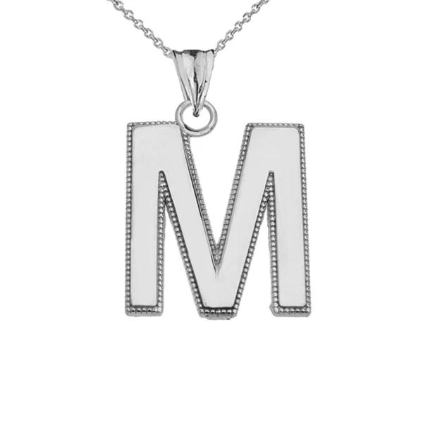 Personalized Sterling Silver Milgrain Initial Pendant Necklace