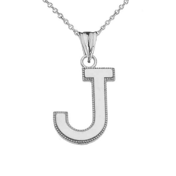 Personalized White Gold Milgrain Initial Pendant Necklace