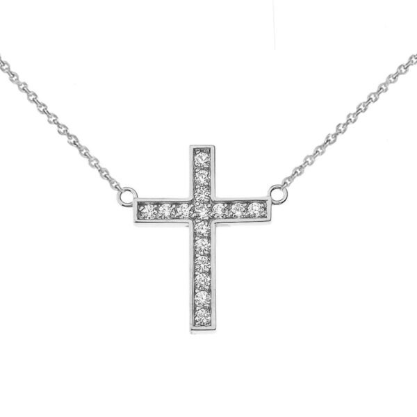 Chic Diamond Cross Necklace In 14k White Gold