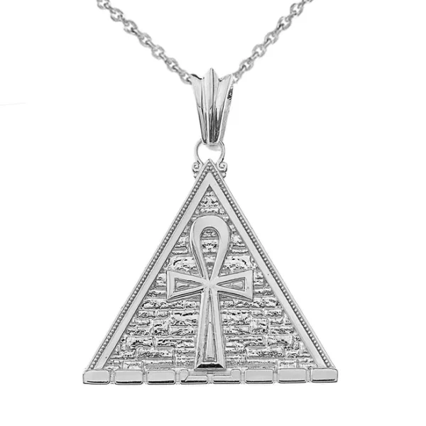 Bold Ankh Pyramid Pendant Necklace In Sterling Silver