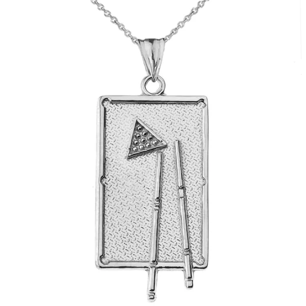 Billiards Pool Table Pendant Necklace In White Gold