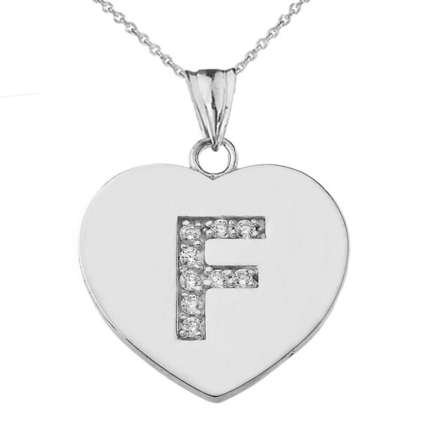 Diamond Initial A-Z Heart Pendant Necklace In White Gold