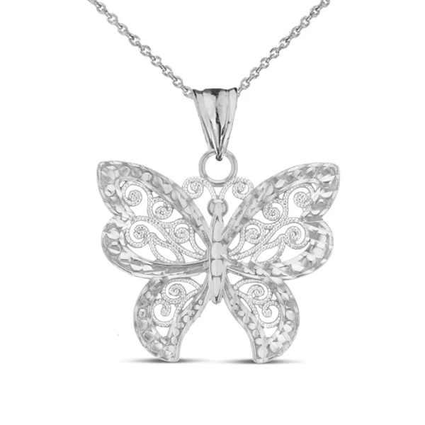 Filigree Butterfly Pendant Necklace In Sterling Silver