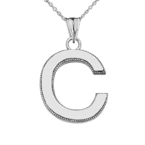 Personalized White Gold Milgrain Initial Pendant Necklace