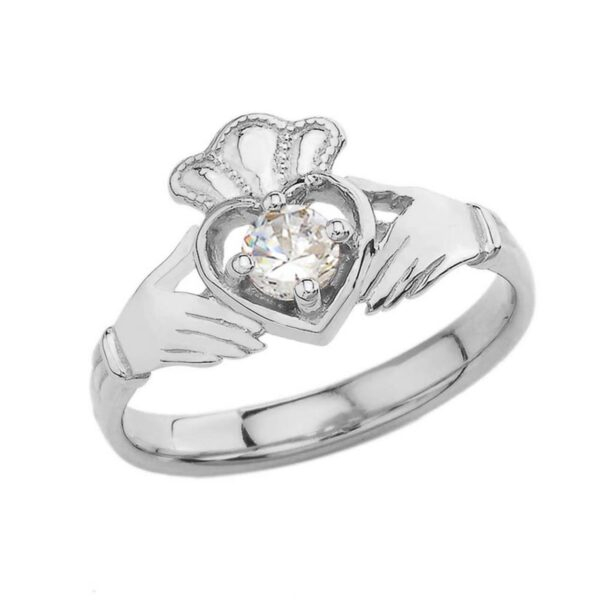 April Birthstone Claddagh With Crown Ring In Sterling Silver