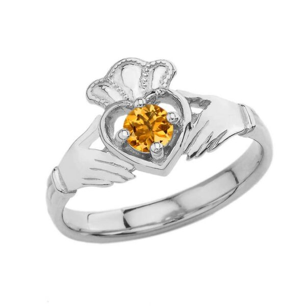 November Birthstone Claddagh With Crown Ring In Sterling Silver