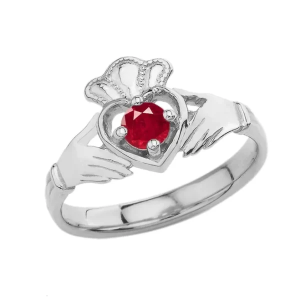 Copy Of July Birthstone Claddagh With Crown Ring In White Gold