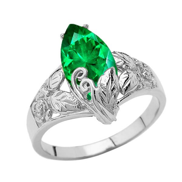 Filigree Floral Personalized (Lc) Birthstone Marquise Ring In 14k White Gold - Image 4