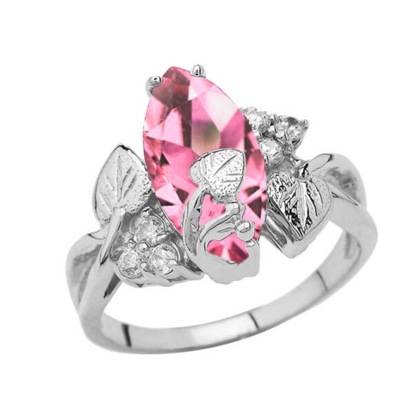 Beautiful Floral Personalized (Lc) Birthstone Marquise Ring In 14k White Gold - Image 3