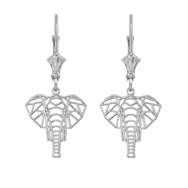 Sterling Silver Origami Elephant Leverback Earrings