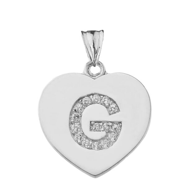 Diamond Initial A-Z Heart Pendant Necklace In White Gold