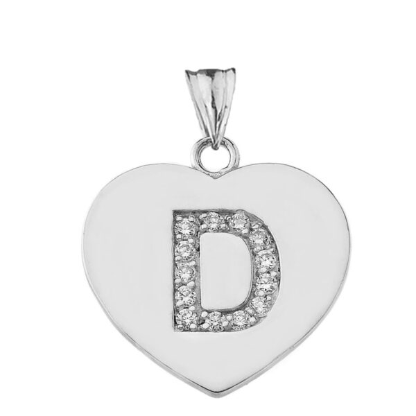 Diamond Initial A-Z Heart Pendant Necklace In White Gold